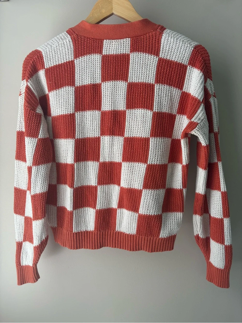OLD NAVY NWOT Checkerboard Knit Cardigan Sweater 100% Cotton Loose Size 12 (XL)
